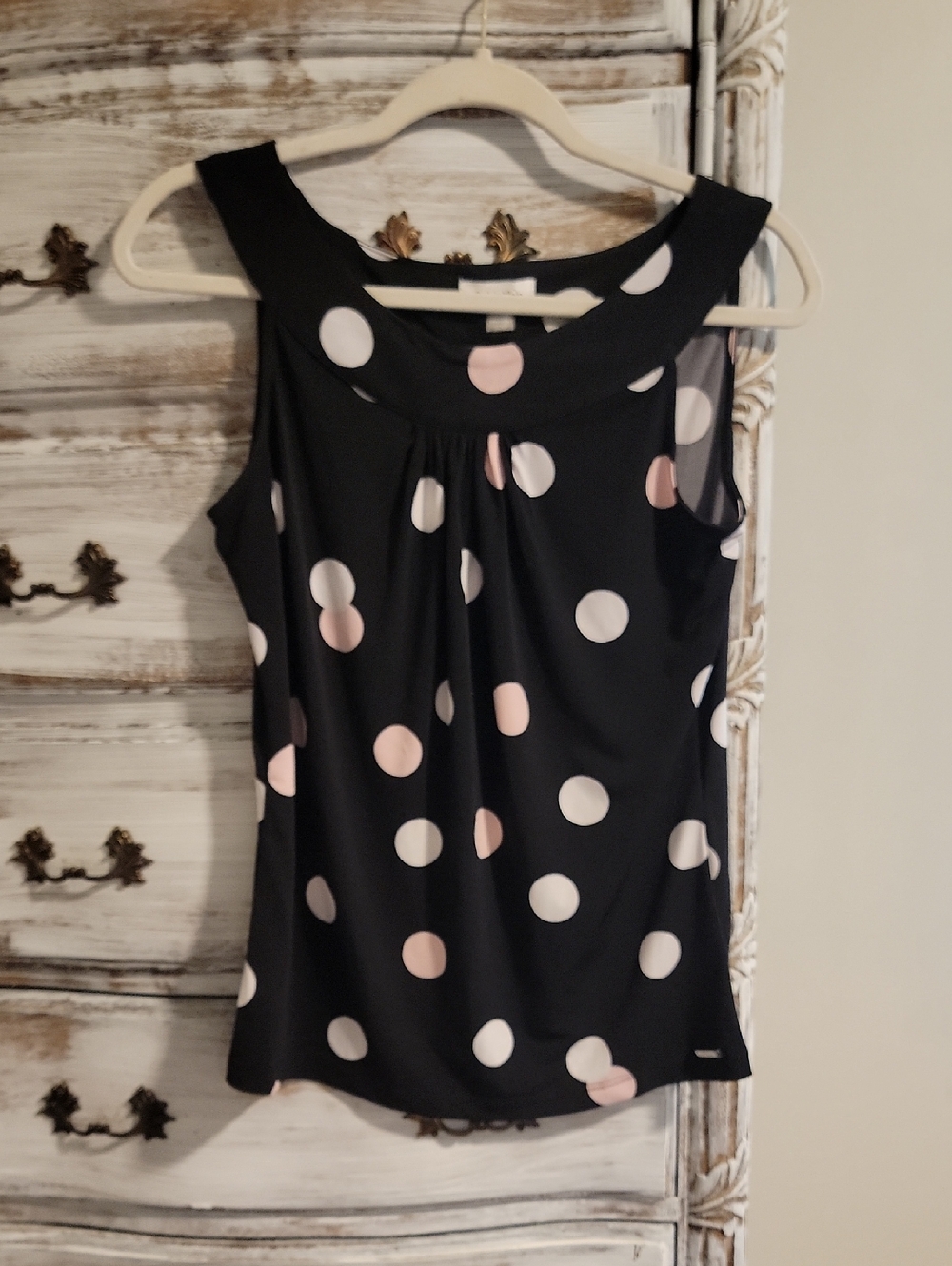 Calvin Klein Black Sleeveless Polka Dot Camisole with Pink and White Dots